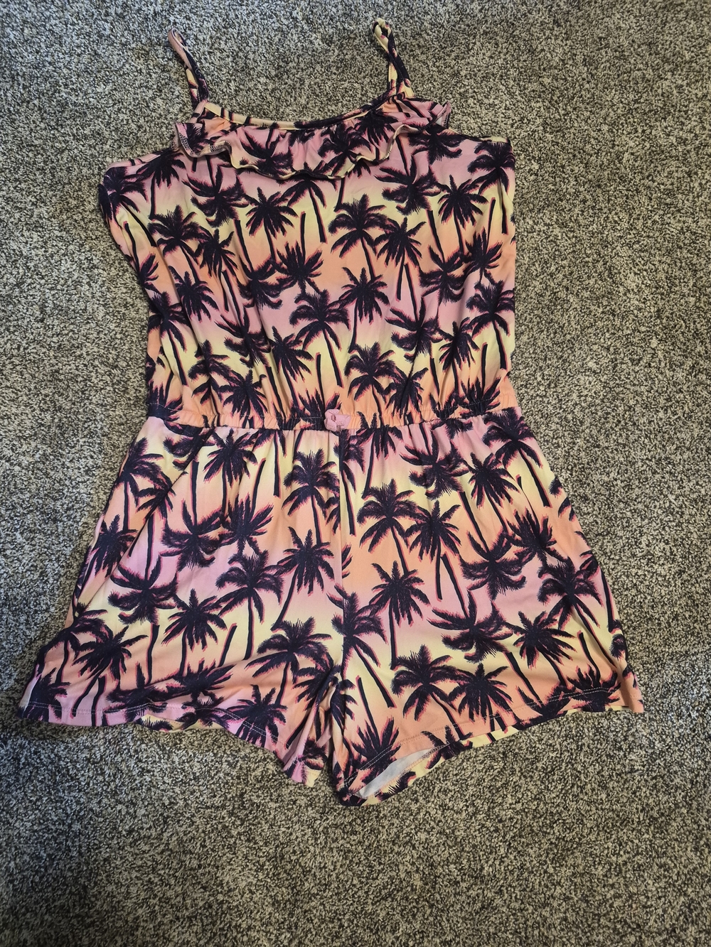 wonder nation Pink Yellow Palm Tree Print Girls Romper